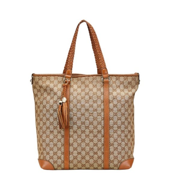 Gucci GG Canvas Tote Bag 257031 Beige Brown Leather Women's GUCCI - Picture 1 of 13